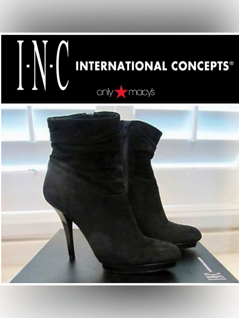 I.N.C. International Concepts Gallia Black Suede Platform Stiletto Booties 8.5